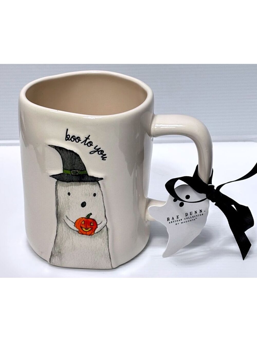 Rae Dunn Artisan Collection Halloween Ghost Mug with 'boo to you' Text and Witch